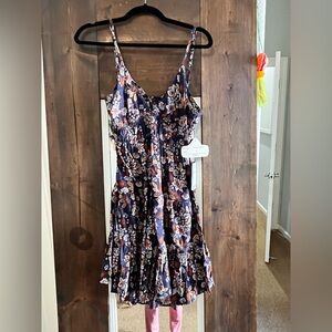Nordstrom Navy Floral Tiered Spaghetti-Strap Mini Dress